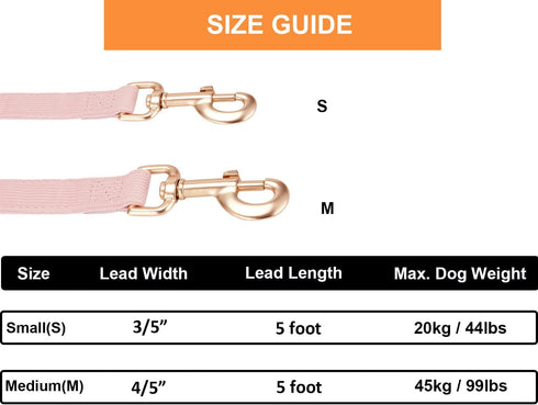 Soft Cotton Dog Leash, 5 Ft Heavy Duty Corduroy Dog Leashes with Gold Metal Hook for Small Medium Large Dogs,Small,Light Pink...