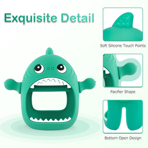 Cute Shark Teething Mitten Toy for Babies, Never Drop Silicone Baby Teether, Hand Pacifier for Babies to Suck and Chew, Toy for Teething Babies (G...