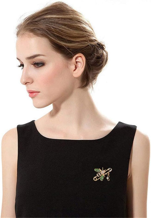 Bee Brooch pins Women Enamel Crystal Insect Pin Lapel Pin Large Safety Pin...