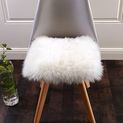 Softlife White Small Faux Fur Sheepskin Throw Rug Fluffy Shag Fur Chair Cover Pad Washable Square Area Rugs for Living Room Bedroom Dorm 20" x 20"...