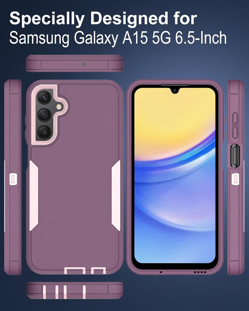 Dahkoiz for Samsung Galaxy A15-5G Phone Case, and Screen Protector, Dust-Proof Port Cover, Full Body Non-Slip Rubber Covered, Wear-Resistant & Dro...