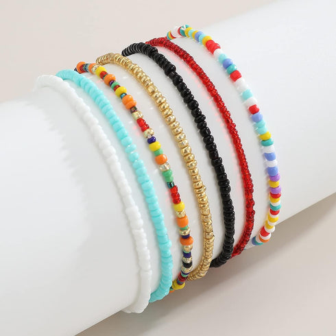 Pingyongchang Boho Handmade Beads African Anklets Set Layered Beach Colorful Stretch Beaded Elastic Foot Hand Chain Anklets Bracelets for Women Je...