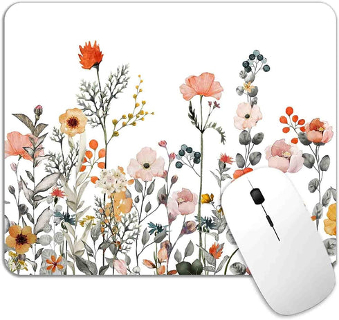 Garden Blooming Flowers Mouse Pad, Colourful Wildflowers Floral Mouse Mat with Waterproof Anti Slip Rubber Mousepad for Desktops, Computers, 9.5 X...