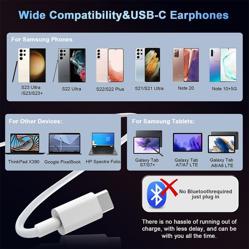 USB C Headphones,Type C Earphones with Microphone Volume Control,Magnetic Wired Earbuds HiFi Stereo,USB C Earphones with Noise Isolating for Samsu...