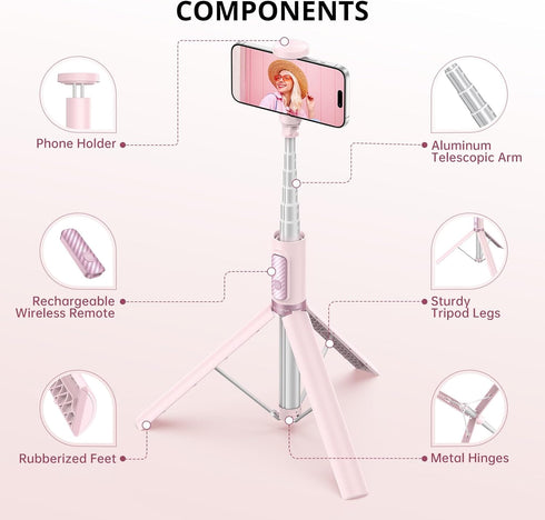 ATUMTEK 55" Selfie Stick Tripod, All-in-one Extendable Aluminum Phone Tripod with Rechargeable Bluetooth Remote for iPhone, Samsung, Google, LG, S...