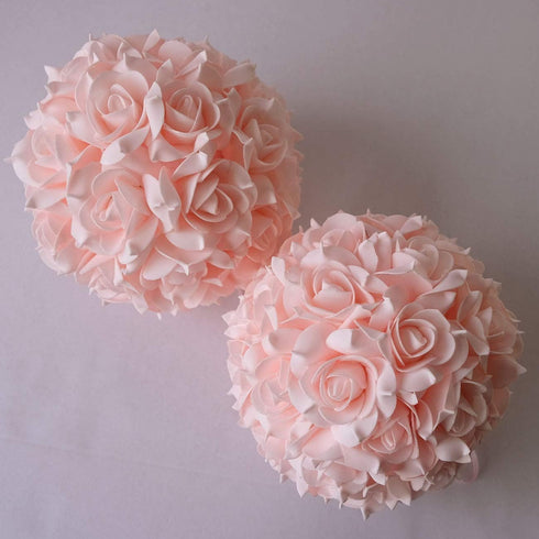 idyllic 8 Inches Artificial Flowers Roses, Kissing Flower Balls, DIY Wedding Bouquets Party Home Decorations, Set of 2, Pink...