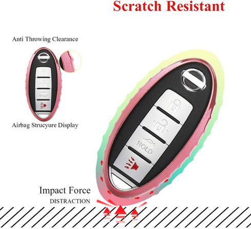 QBUC Car Key Cover, 3 4 5 Button Case Key Fob Cover with Key Chain, Replacement Key Fob(Pink)...