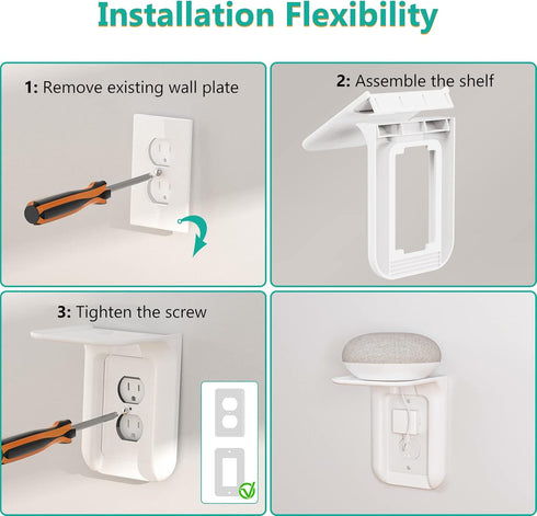 WALI Outlet Shelf Wall Holder,Bathroom Walls Shelves up to 10lbs Standard Vertical Duplex Wall Shelf Organizer for Smart Home Decor Space Saving P...