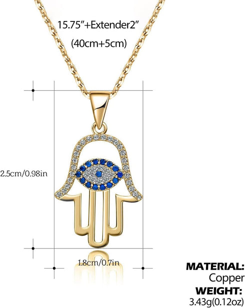 SLOONG Evil Eye Hamsa Hand Necklace 14k Gold Plated Third Eye White Blue Cz Womens Pendant Necklace...