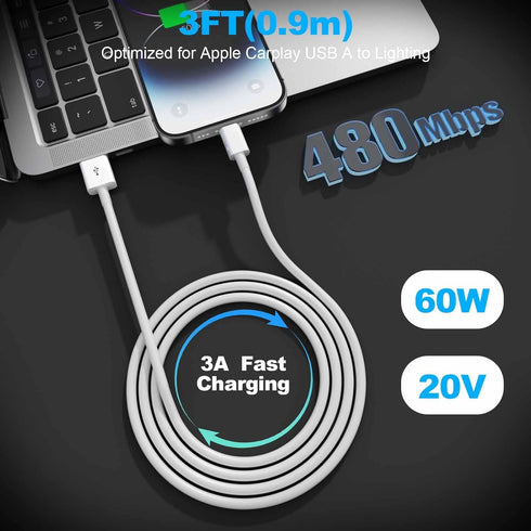 Car Apple Carplay Cable?USB A to Lightning Cable Compatible with iPhone 14 13 12 11 Pro Max XR XS X Charger Cord?Car Charging Cable...
