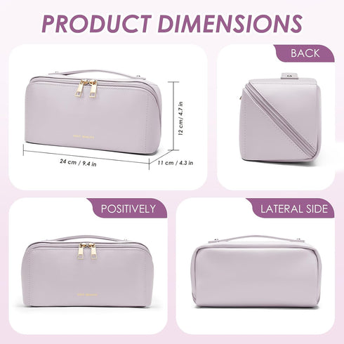 Travel Makeup Bag,Large Capacity Cosmetic Bags for Women,Waterproof Portable Pouch Open Flat Toiletry Bag Make up Organizer with Divider and Handl...