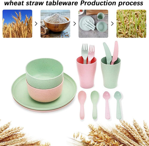 14Pcs Dinnerware Sets, Lightweight Healthy Plates, Soup Spoon, Bowls, Cups and Cutlery Sets- Dishwasher & Microwave Safe (Set for 2)...