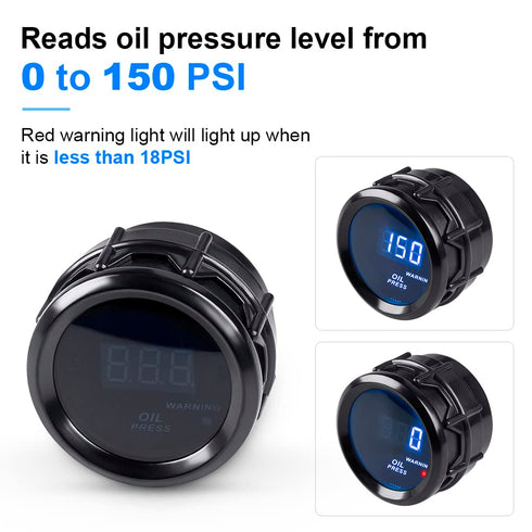 WATERWICH Oil Pressure Gauge 0-150 PSI DC12V Press Gauge Meter Kit 2inches 52mm for Car Truck Vehicle Automotive...
