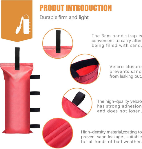 120 LBS Canopy Sand Bags, 4-Pack Middle Strap Sandbags for Canopy Tent, Large Storage Canopy Weights (Without Sand) (Red)...
