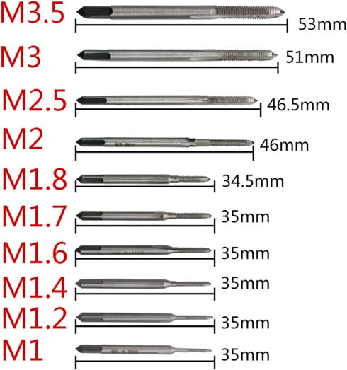 10PCS Micro Taps Bit Hand Screw Thread Taps M1 to M3.5 Thread Screw Tap Tool Set...