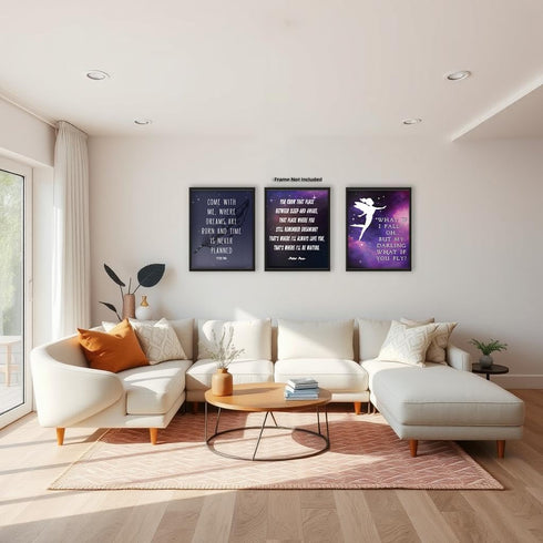 Posterizer 3 pcs-Purple Girly Peter Pan, Fairies Cartoon Quotes-Kids Room Art-Quotes- Decor for nursery toddlers kids room- unframed wall art...