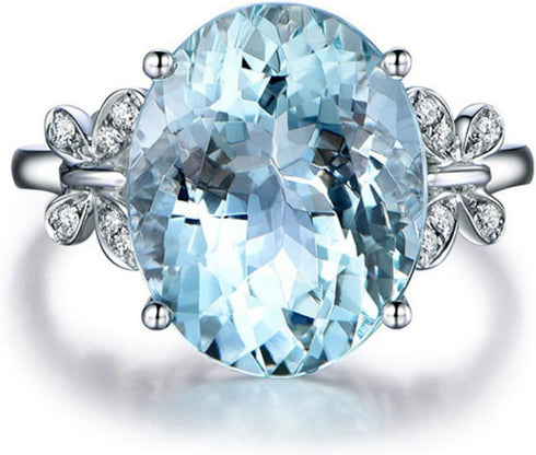 Rhinestone Butterfly Ring Natural Topaz Stone Crystal Engagement Ring Charm Gemstone Ring ,Sea Blue,Size 10...