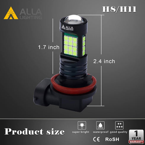 Alla Lighting H8 H11 LED Bulbs, Fog Lights or DRL Lamps Replacement 8000K Ice Blue 12V H11LL H8LL H16 for Cars, Trucks, Xtreme Super Bright 3030 3...
