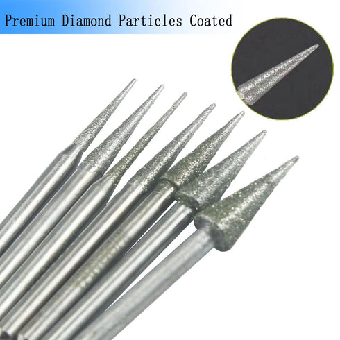 Luo ke 7 Pcs Diamond Burr Sets,1/8'' Shank Long Cone Shape Diamond Mounted Grinding Bits for Dremel Rotary Tool,Hand Drill (D Type)...