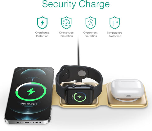 ORIA Wireless Charger Station, 3 in 1 Foldable Wireless Charging Pad, 15W Fast Wireless Charger with Type-C Charging for iOS Phone 11/12/13/14/Pro...
