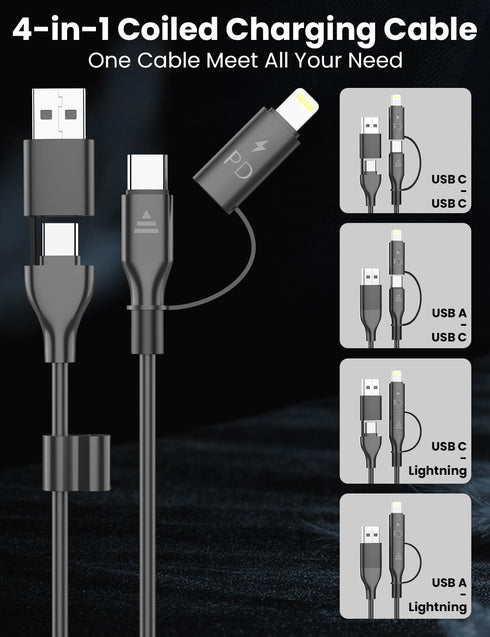 Coiled USB C Cable, 3FT, USB C and Lightning Cable 2 in 1 iPhone 15 Car Charger Cord, 60W Fast Charging Cable for iPhone 15/15 Pro/15 Pro Max, Sam...