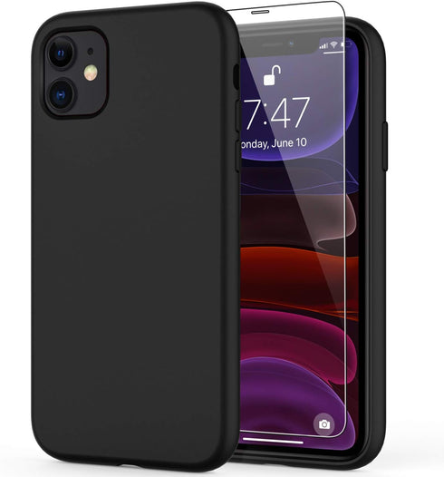 DEENAKIN Compatible with iPhone 11 Case with Screen Protector, Silicone Gel Rubber Bumper Cover,Slim Fit Shockproof Protective Phone Cover Black...