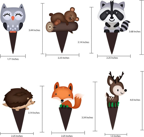 Pretty Cute Studios 48 Count Woodland Animals Cupcake and Cake Toppers – Includes 8 Owls, 8 Teddy Bears, 8 Raccoons, 8 Hedgehogs, 8 Foxes, and 8 R...