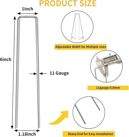 HongWay 6 Inch 25pcs Landscape Staples, 11 Gauge Galvanized Garden Stakes and U-Shaped Pins for Landscaping Fabric Weed Barrier Irrigation Tubing...