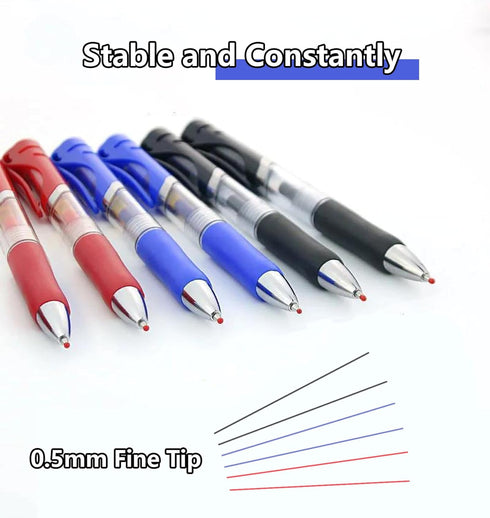 Erianthe Classic Black/Blue/Red Gel Pens,0.5mm Metal Tip Retractable Ballpoint Gel Pen, 12 Black/Blue/Red Ink Pens,Comfortable Grips,Smooth Writin...