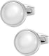 Round White Cufflinks for Men Lady In Gift Case Classic Silver Tone Men's Cufflinks Jewelry Set for Wedding Anniversary Business Party Events Tuxe...
