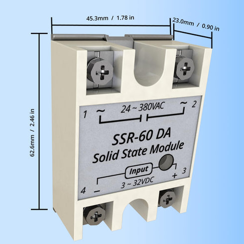 SSR-60DA Input 3-32V DC Solid State Relay to Output 24-380V AC 60A Semi-Conductor Relay 2PCS...