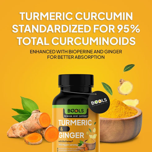 Turmeric Curcumin Supplement with BioPerine & Ginger, Turmeric Curcumin with Black Pepper 1950mg for Max Absorption Joint Support- Non-GMO Turmeri...