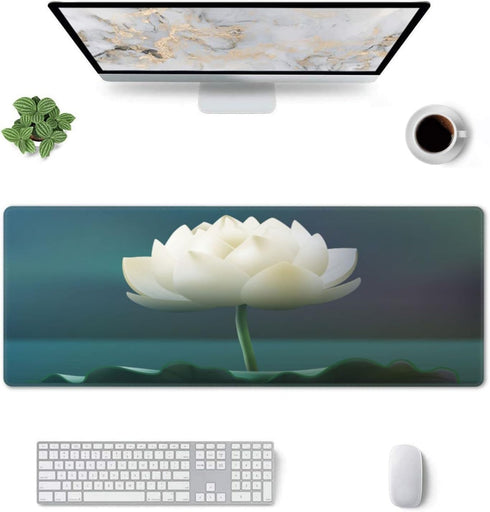 Large Mouse Pad XXL, White Lotus Flower Gaming Mouse Pad, Big Desk Mat with Stitched Edges Mousepad for Gaming Keyboard Computer Laptop Office, 31...