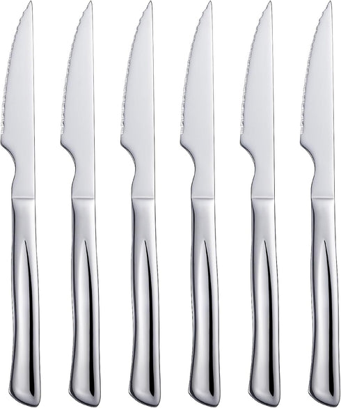 Silver Steak Knife Set, 6 Piece Stainless Steel Kitchen Knife Set & Kitchen Utility Knives, 8.7-inch Silver Serrated Steak Knives, Dinner Knives, ...