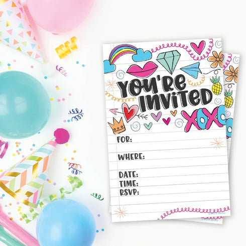 Fun Girl Doodles Invitations (20 Count) With Envelopes - Pre Teen - Tween Birthday Invitations...