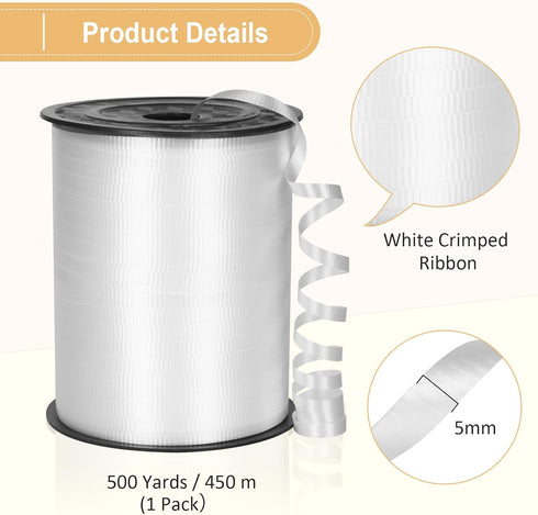 500 Yard White Ribbon, Crimped White Curling Ribbon, Curling Ribbon for Gift Wrapping, Balloon Ribbon, Balloon String, Curly Ribbon, Gift Ribbon f...
