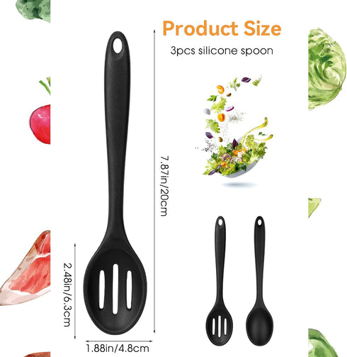 2 PCS Silicone Serving Spoons for Cooking, 7.8 Inch Soup Spoons and Slotted Spoons Set Mixing Spoon Nonstick Silicone Kitchen Cooking Utensils Sma...