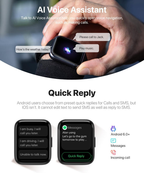 Smart Watch for Men Women - Answer/Make Calls/Quick Reply/AI Voice Assistant, 1.83" for Android iPhone Samsung Compatible IP68 Smartwatch Blood Ox...