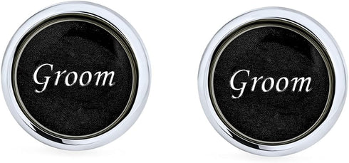 BEST MAN Or GROOM Script Words Round Black White Shirt Cuff Links For Men Groomsmen Wedding Party Gift Brass Bullet Hinge Back...