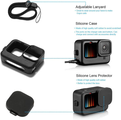 Waterproof Case Housing for GoPro Hero 12 11 10 9 Black Tempered Glass Screen Protector Silicone Sleeve Protective Case Accessories Kit Bundle for...