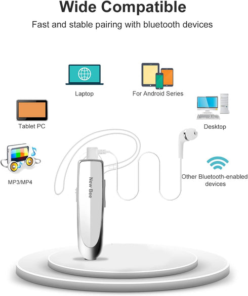 New bee Bluetooth Earpiece V5.0 Wireless Handsfree Headset 24 Hrs Driving Headset 60 Days Standby Time with Noise Cancelling Mic Headsetcase for i...