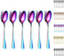 Rainbow Dinner Spoons, Kyraton 6 Pieces 7.5" Stainless Steel Table Spoon With Titanium Colorful Plating, Rainbow Soup Spoons, Dessert Spoons Slive...