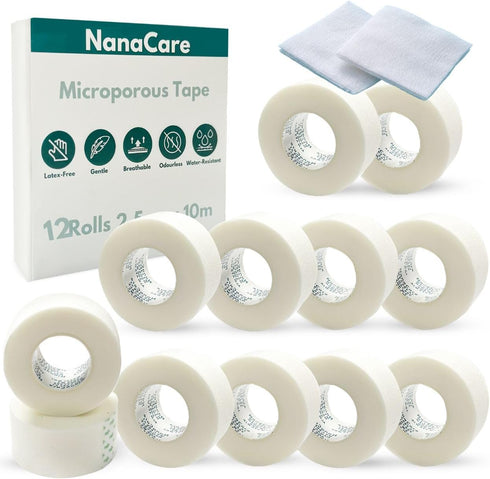 Paper Surgical Tape 1" x 11yd +10pc Gauze Pads| 12 Rolls Microporous Micropore Tape | Medical Tape for Skin,Dressings,Face,Wound Care| First Aid B...