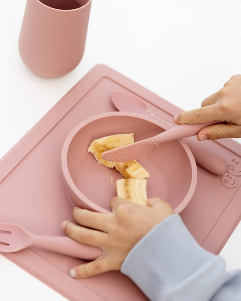ezpz Happy Utensils - 24 Months+ (Blush) - BPA Free Toddler Utensils - Fork, Spoon and Knife for Toddlers and Preschoolers - Kids Utensils for Sel...