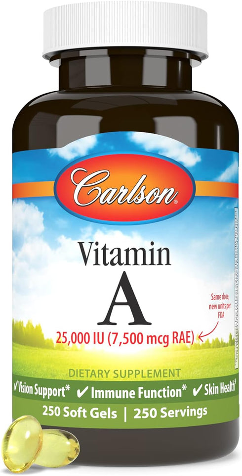 Carlson - Vitamin A, 25000 IU (7500 mcg RAE), Immune Support, Vision Health, Antioxidant, Vitamin A Supplements, 250 Softgels...