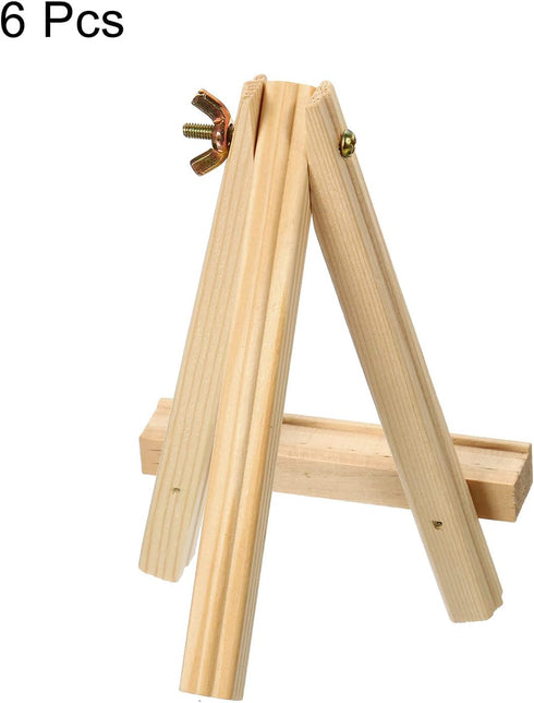 PATIKIL 5.9" Mini Wooden Easel Stand, 6 Pack Table Use Adjustable Triangle Holder for Displaying Photos, Card, Wedding, Wood Color...