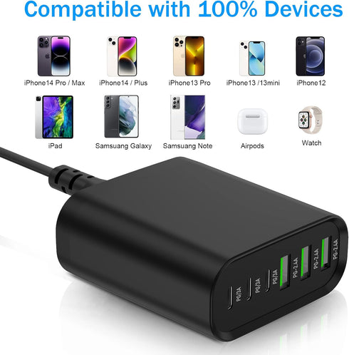 USB C Charger,100W 6 Port Charging Station with 3 USB C Ports and 3 QC USB A Ports, Portable PD Fast USB C Wall Charger for iPhone 14/13/12/11/Air...