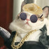 4Pcs Cat Glasses Cat Gold Chain Necktie and Straw Hat, Fashion Cool Pet Sunglasses Adjustable Pet Gold Chain Set Classic Funny Pet Accessories for...
