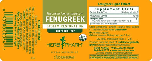 Herb Pharm Certified Organic Fenugreek Liquid Extract for Female Reproductive Support - 1 Ounce (DFENU01)...