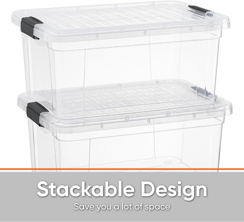 Superio Clear Plastic Storage Bin with Lid, 11 Qt, Non-Toxic, BPA Free, Odor Free, Organizer Storage Box, Stackable Plastic Tote for Home, Garage,...